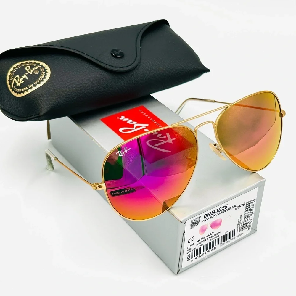 Ray-Ban Aviator Sunglasses RB3026 62-14mm Gold frame/Cyclamen Pink Flash 201 - Picture 6 of 10